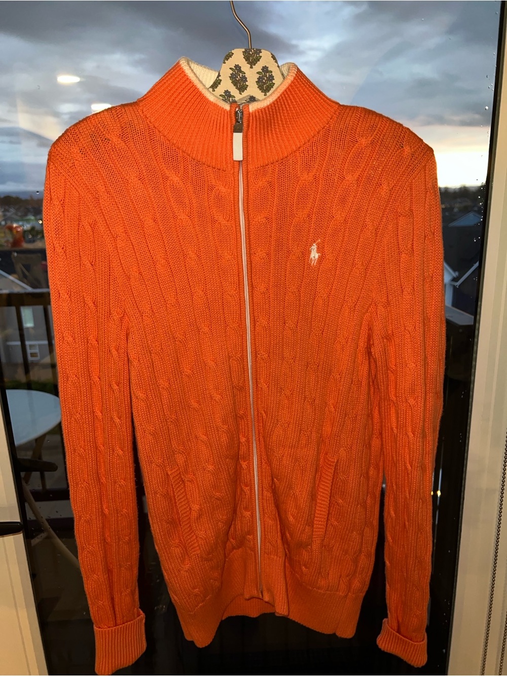 Ralph Lauren Golf Vintage Orange Cable-Knit Zip-Up Sweater